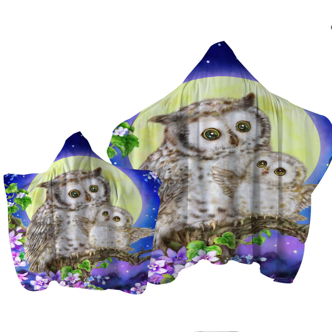 Hooded Beach Towel with Flowers and Moonlight Owls