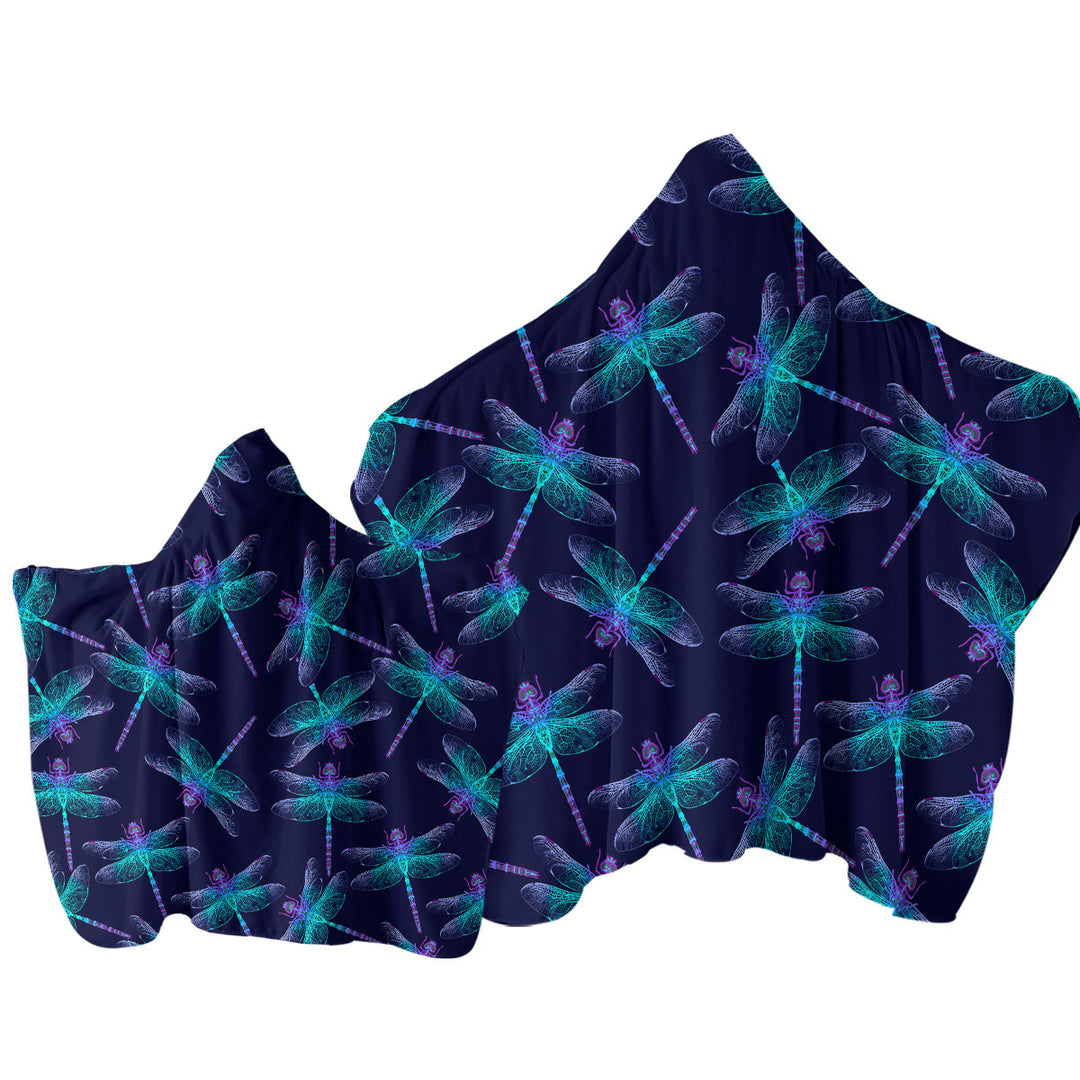 Hooded Beach Towel with Glowing Purplish Dragonflies
