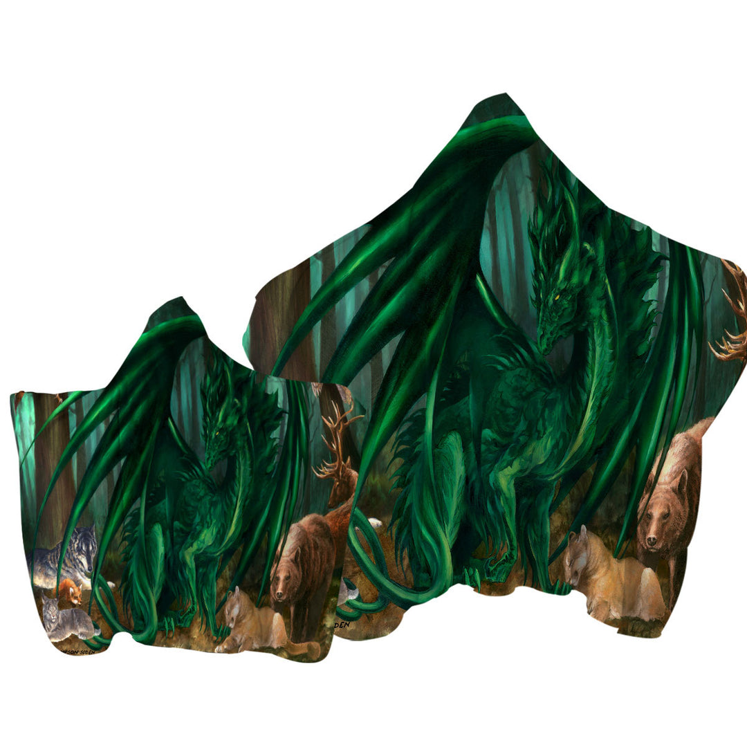 Hooded Beach Towel with Lord of the Forest Animals the Green Dragon