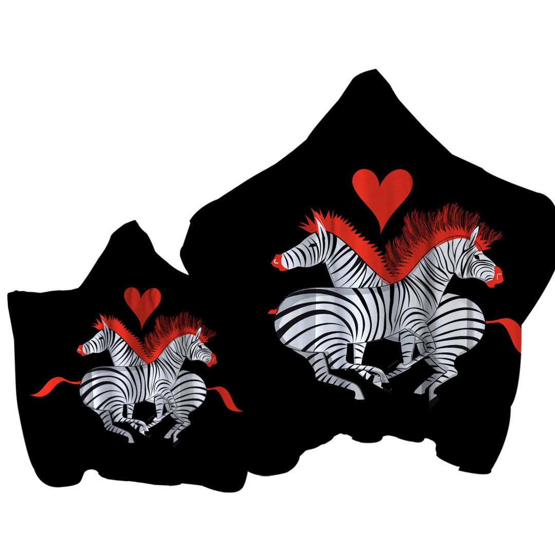 Hooded Beach Towel with Red Haired Zebras in Love