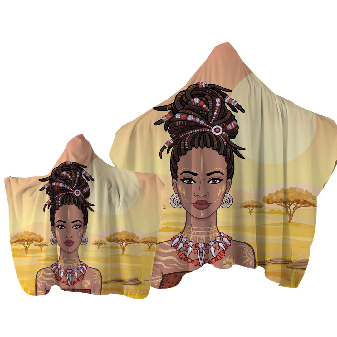 Hooded Beach Towel with The African View Behind Beautiful African Girl