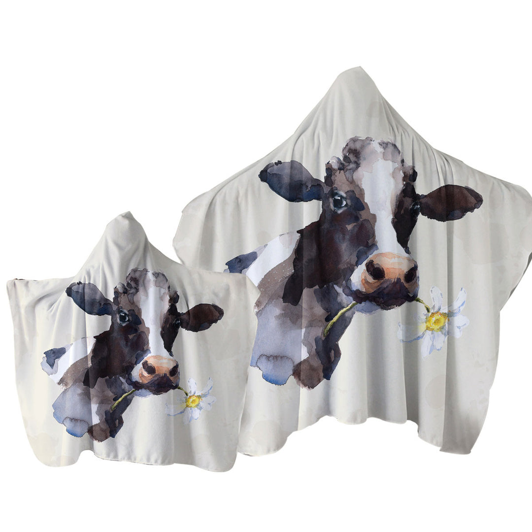 Hooded Beach Towel with White Flower Cow