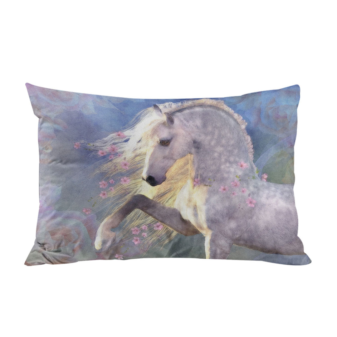 Horse Art Beautiful Pink Flowery White Horse Pillow Cases