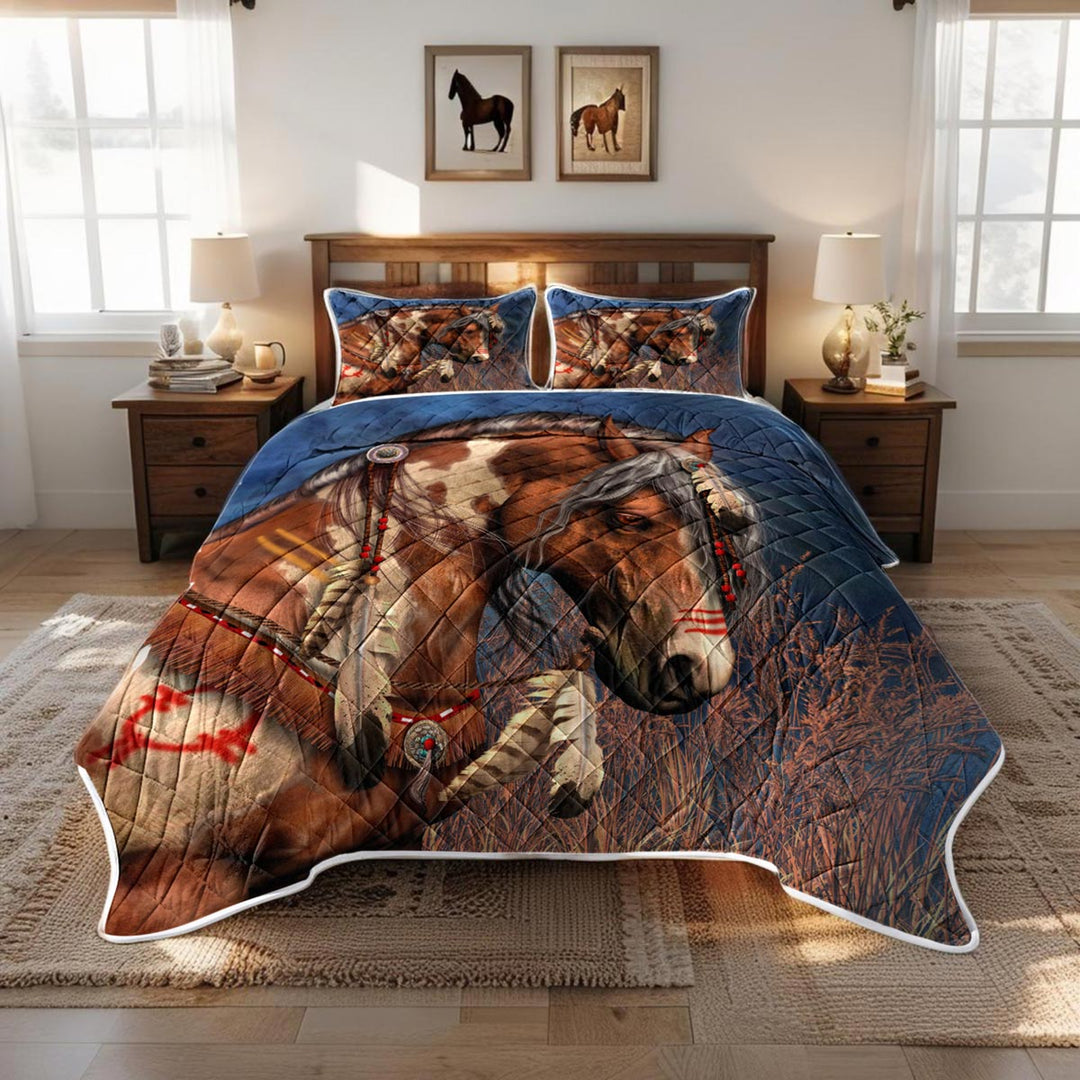 Horse Quilt in Native American Themed Farmhouse Bedroom