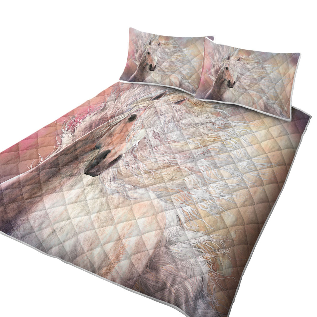 Horses Art Cielo the Long Haired White Horse Coverlets
