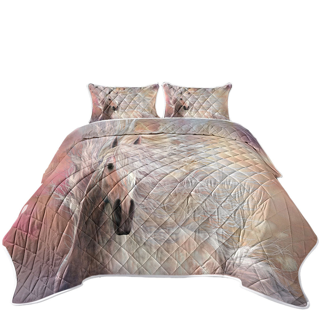 Horses Art Cielo the Long Haired White Horse King Size Quilt Sets