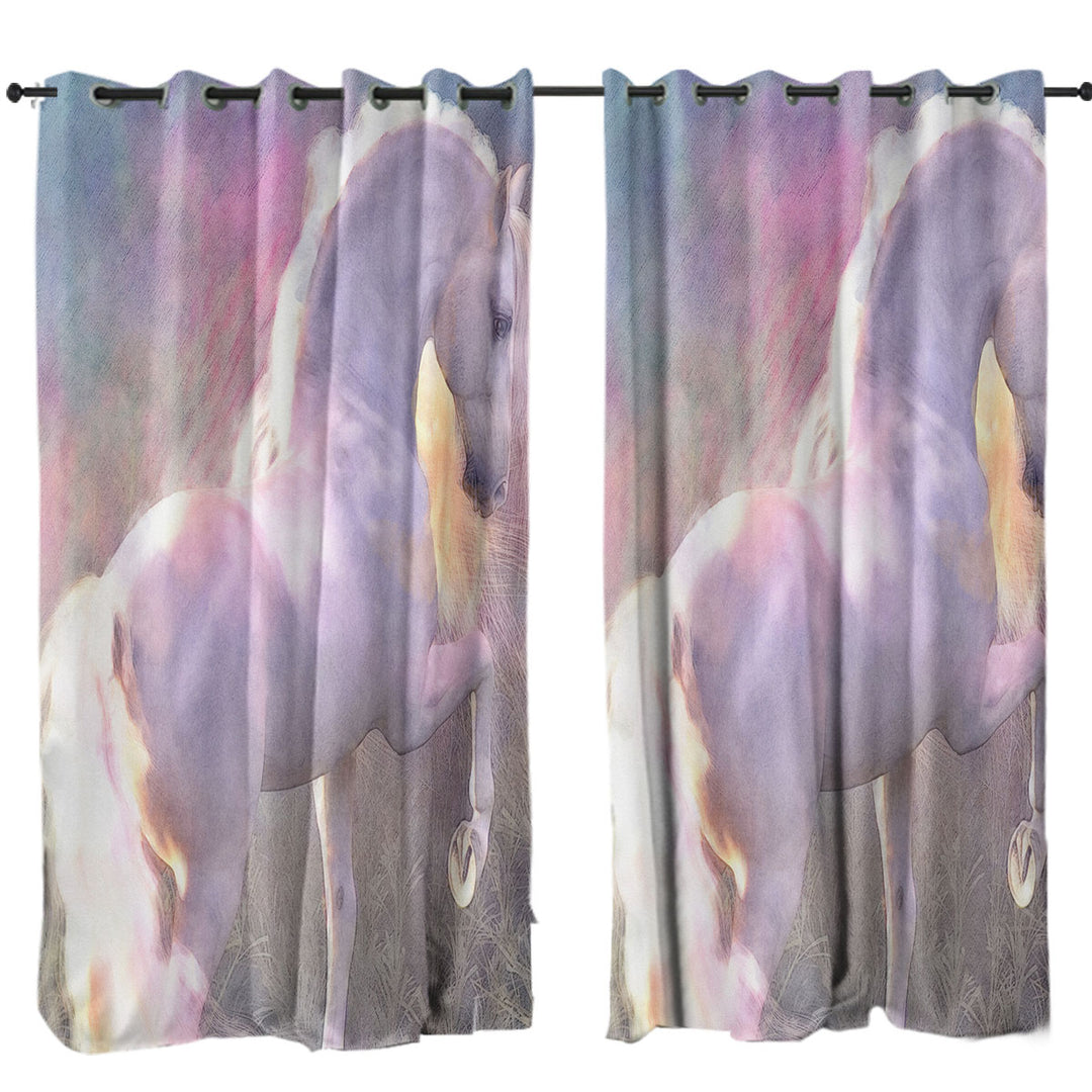 Horses Art Glow White Horse Window Curtains