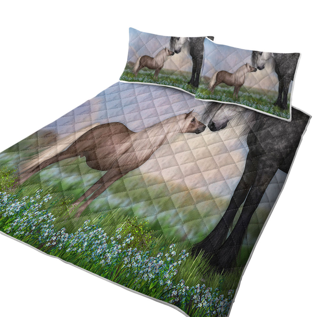 Horses Art Momma with Cute Foal in the Meadow Quilt