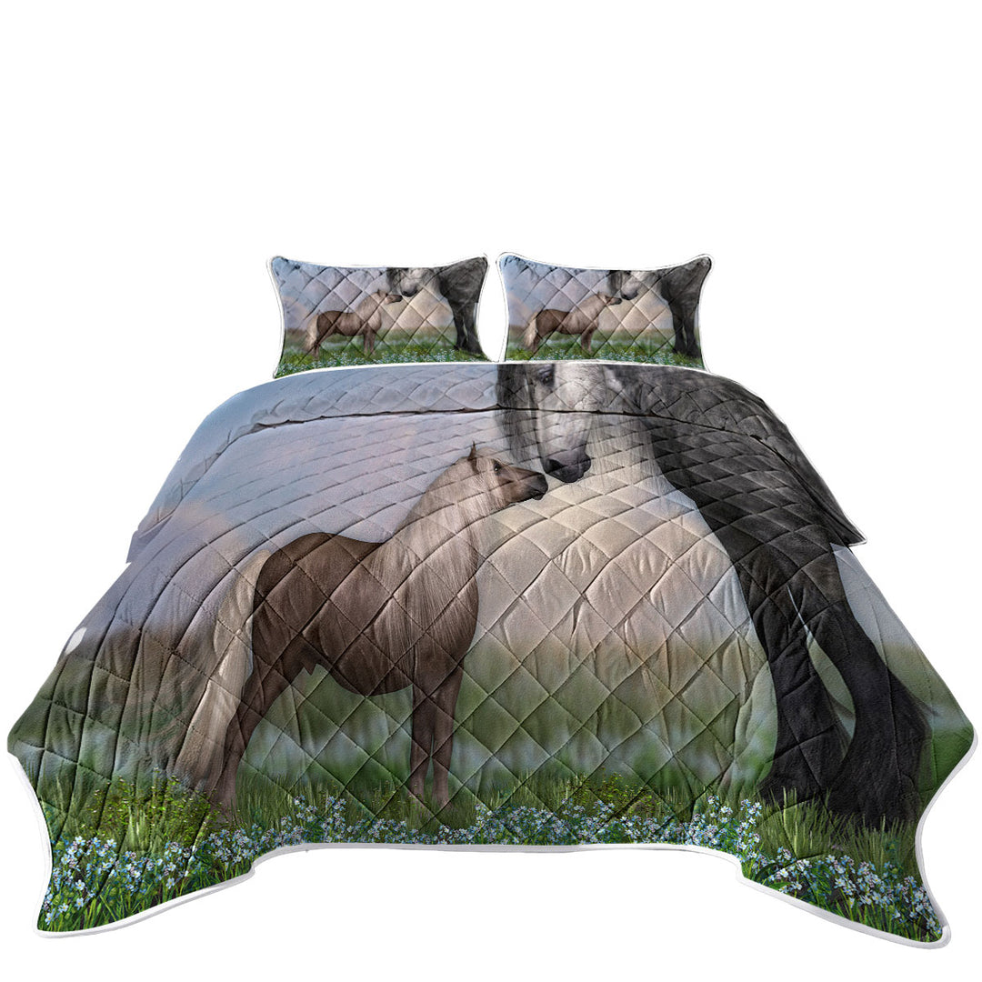 Horses Art Momma with Cute Foal in the Meadow Quilts