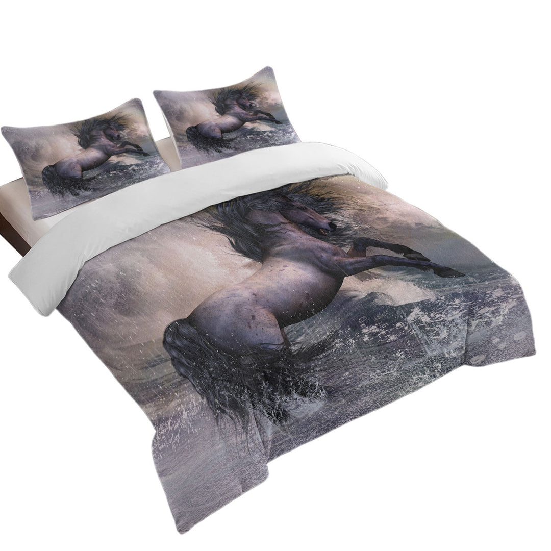 Horses Art Storm Front Black Brown Wild Horse Quilt Cover