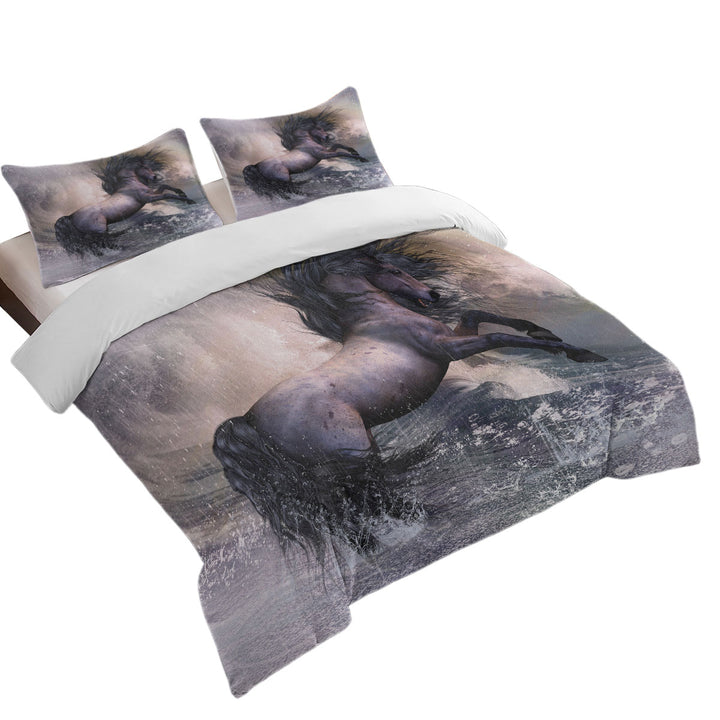 Horses Art Storm Front Black Brown Wild Horse Quilt Cover