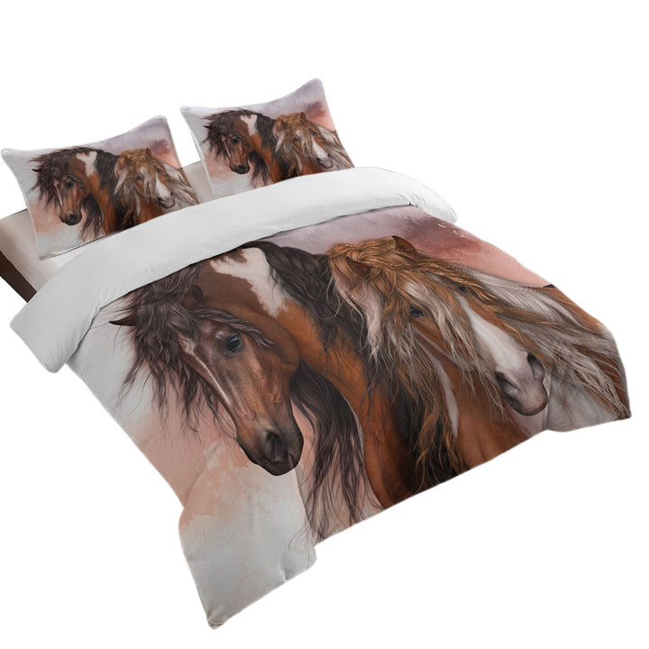 Horses Art Two Brown Pinto Horses Duvet Covers King