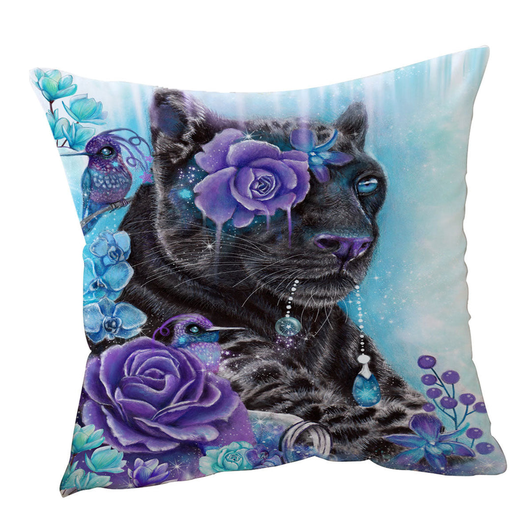 Hummingbirds and Sapphire Galaxy Jaguar Throw Pillows