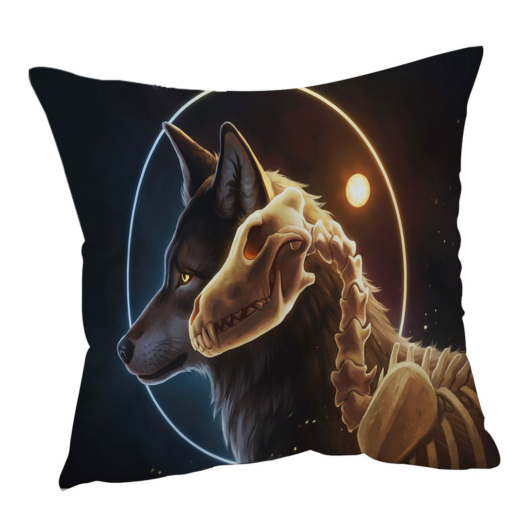 I Am Light Dark Art Skeleton Wolf Throw Pillow Cover