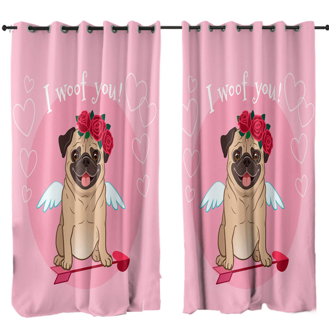 I Woof You_ Cute Romantic Pug Curtains for Bedroom