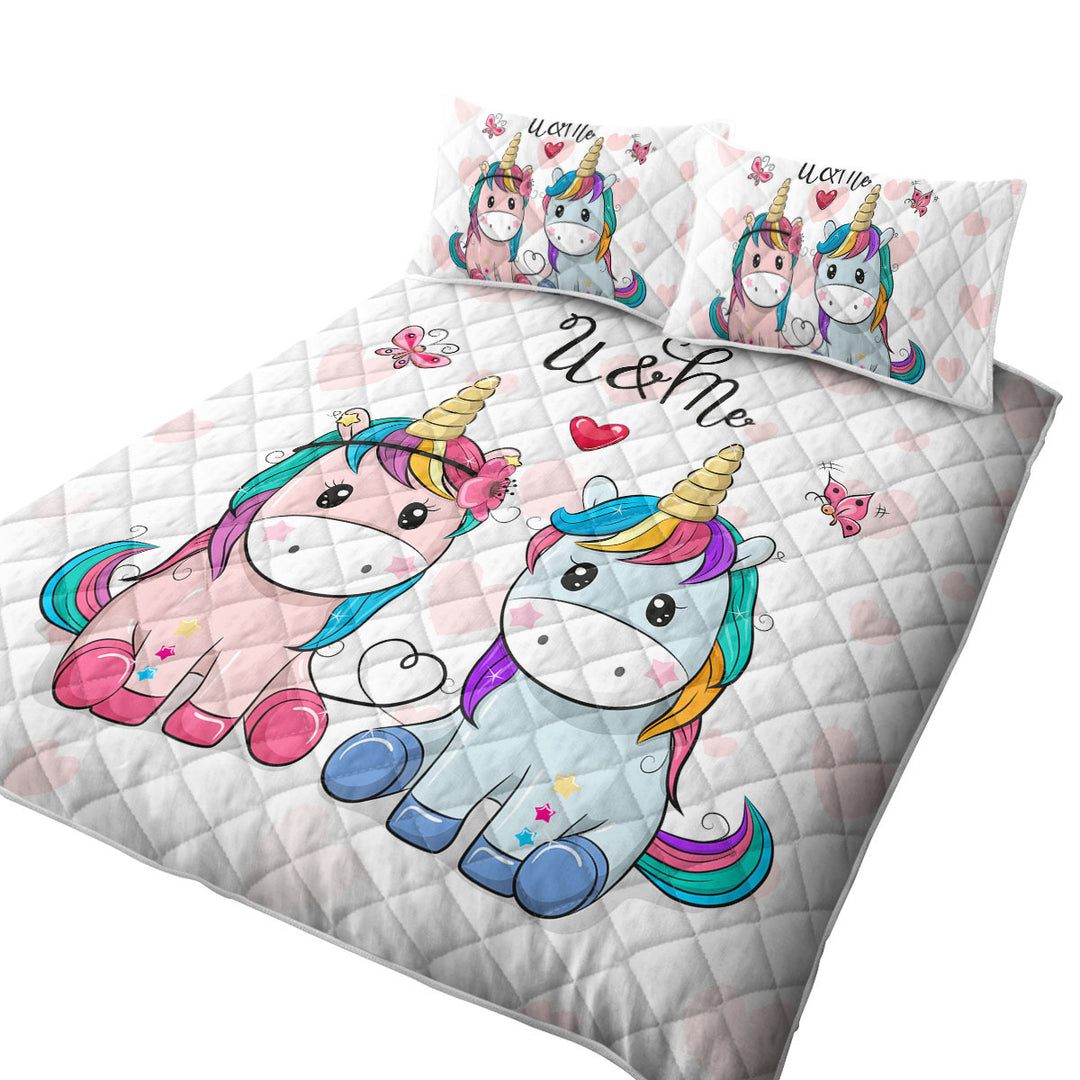 In Love U and Me Unicorns Coverlets