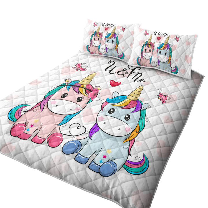 In Love U and Me Unicorns Coverlets