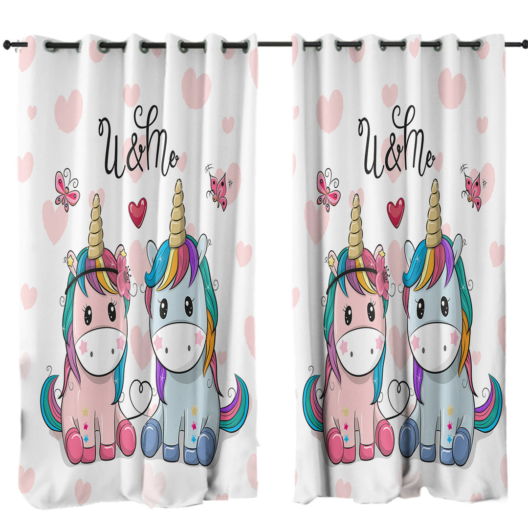 In Love U and Me Unicorns Curtains for Living Room