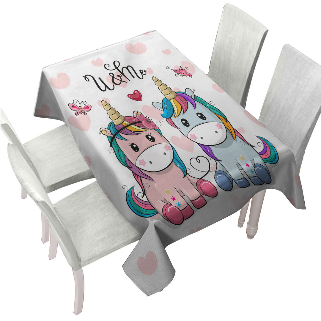 In Love U and Me Unicorns Custom table cloth