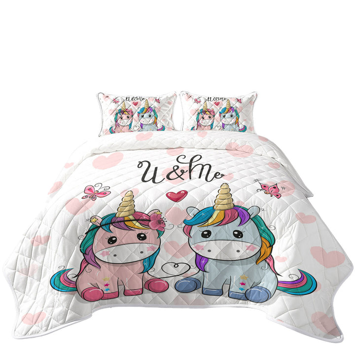 In Love U and Me Unicorns King Size Quilt Sets