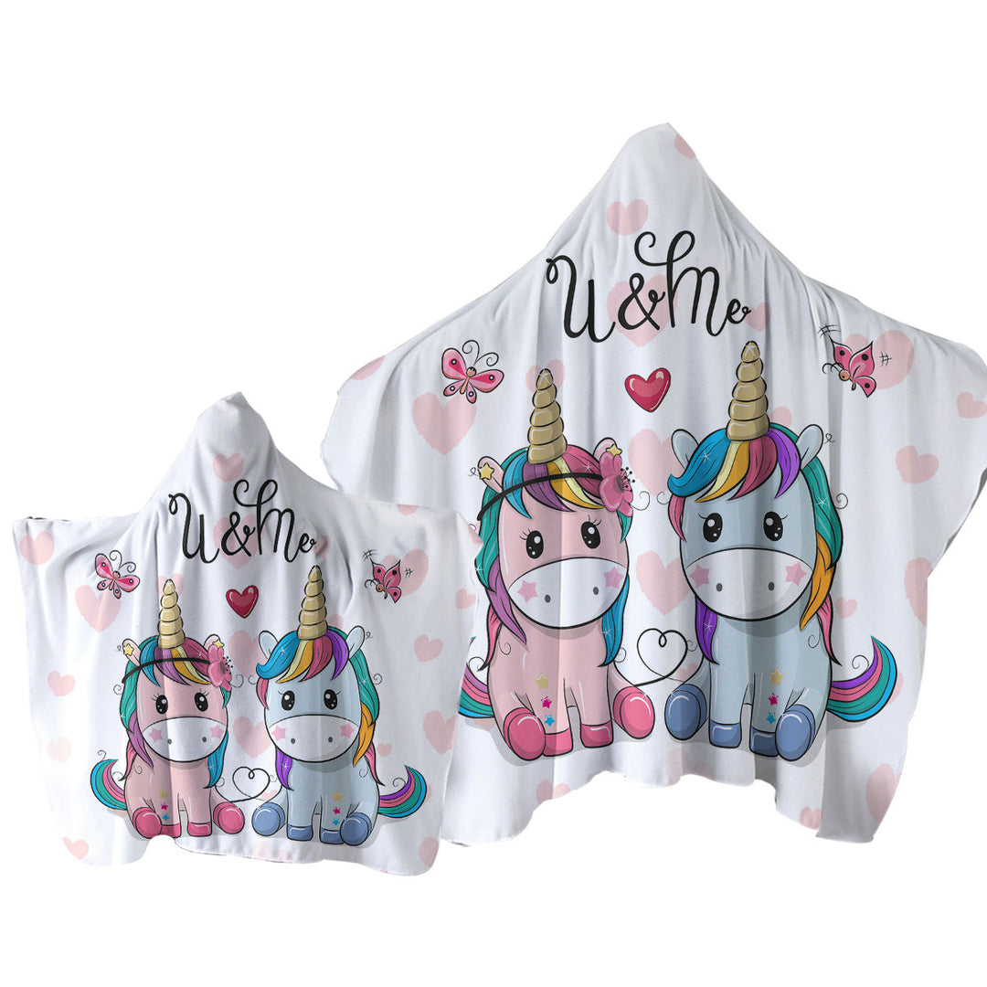 In Love U and Me Unicorns Towel with Hood