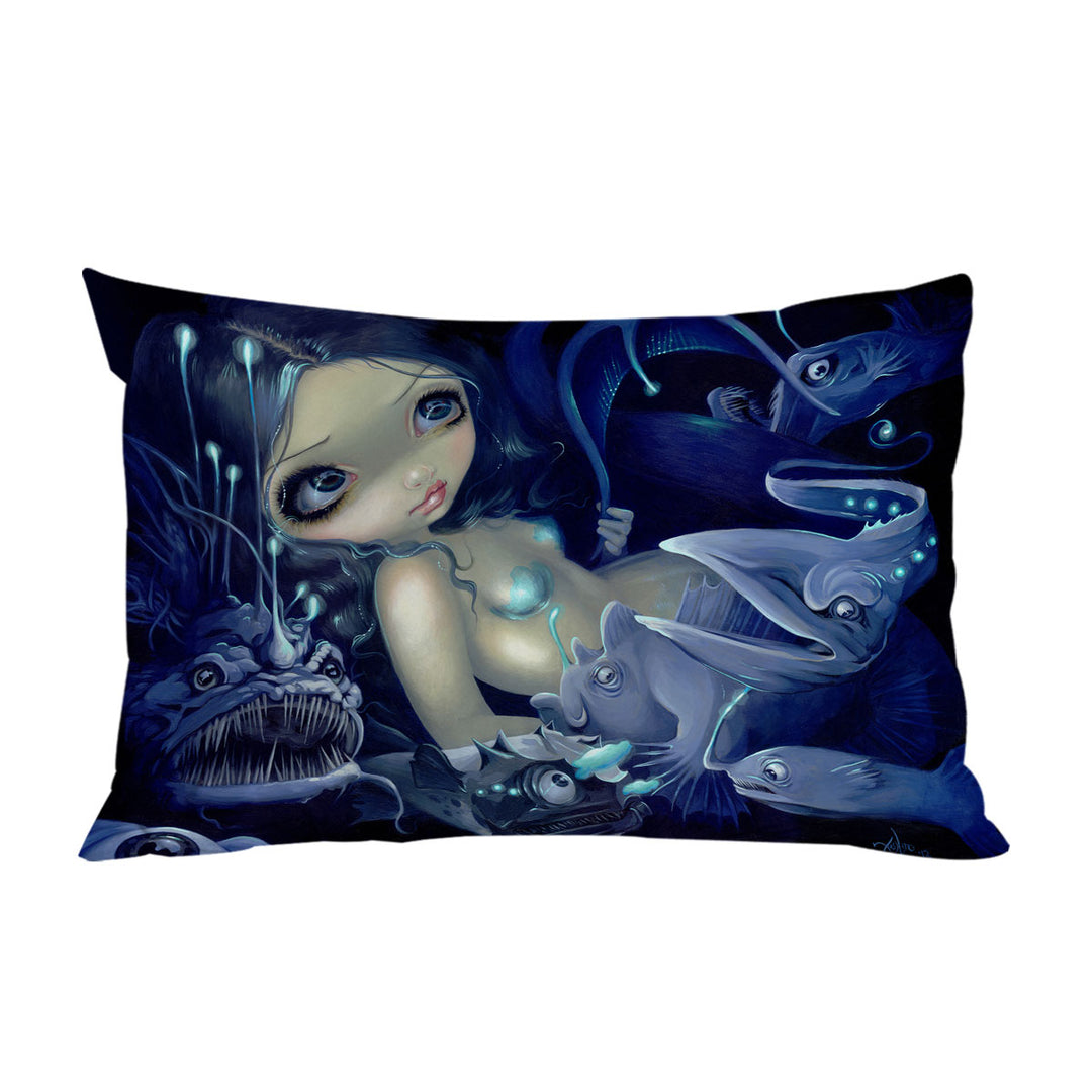 In the Abyss Scary Underwater Art Fish and Mermaid Pillow Case Covers