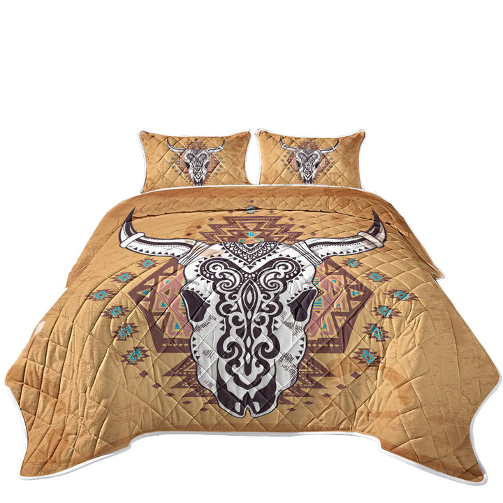 Indian Bull Skull California King Quilt Sets
