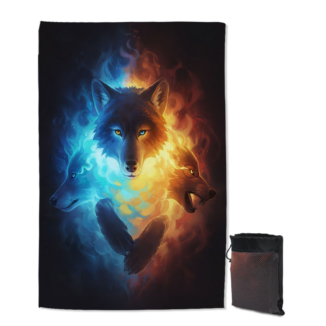 Inner Fight Ice Fire Wolves Quick Dry Travel Beach Towel