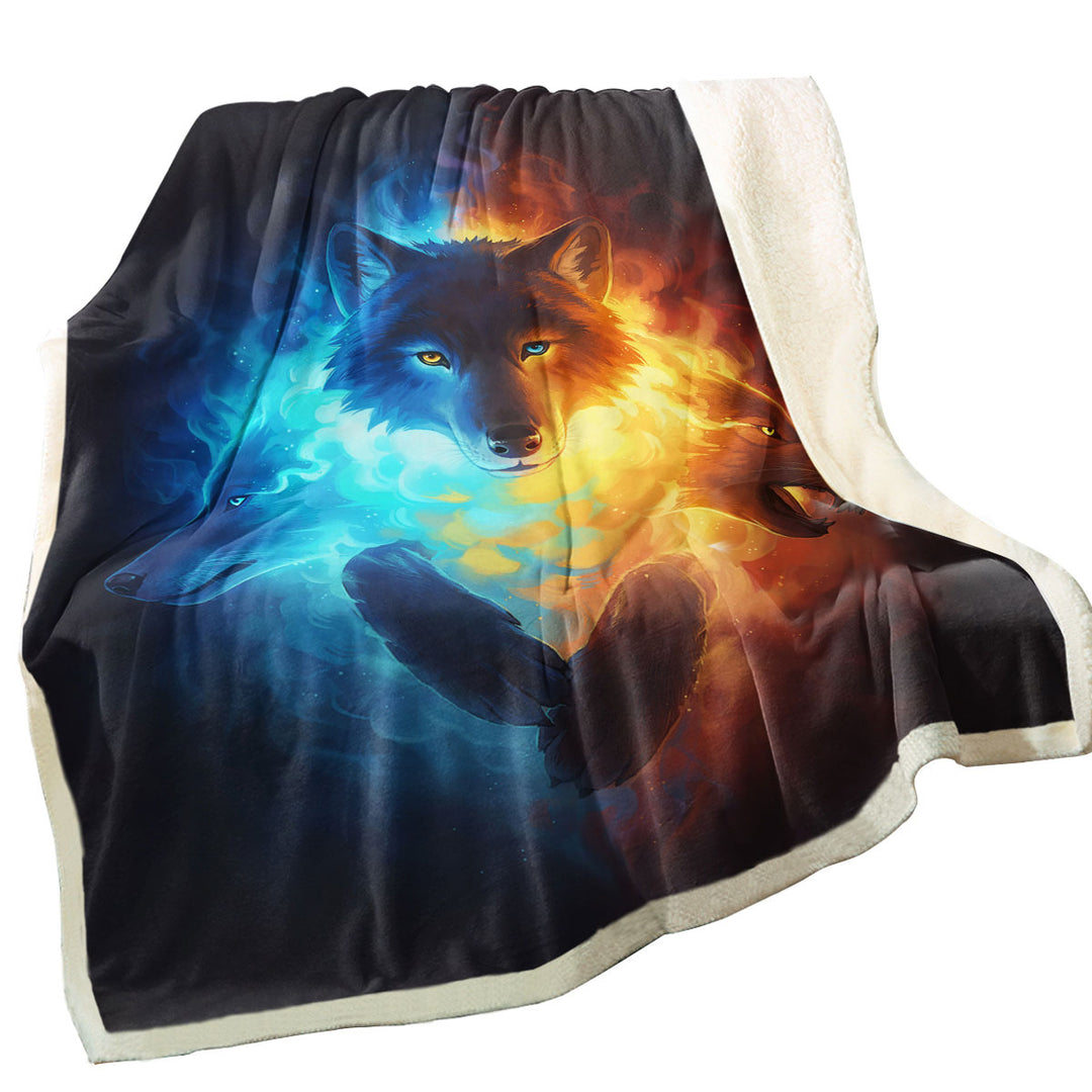 Inner Fight Ice Fire Wolves Sherpa Blanket