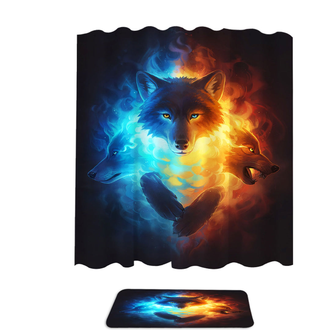 Inner Fight Ice Fire Wolves Shower Curtain