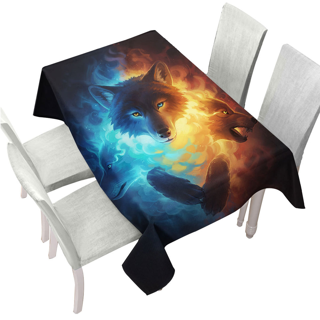 Inner Fight Ice Fire Wolves Table Cover