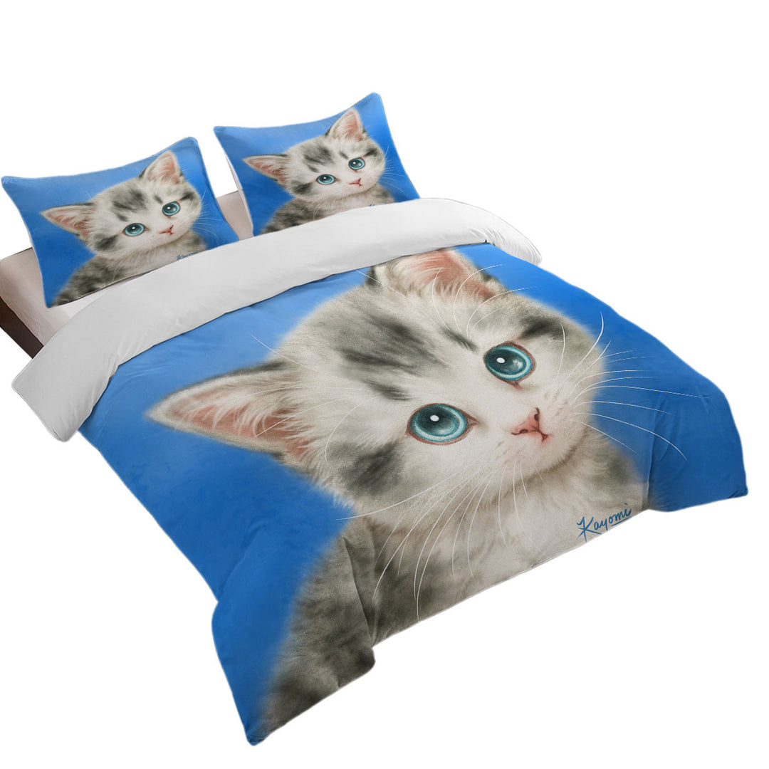 Innocent Baby Blue Eyes Grey Kitty Cat Duvet Cover set