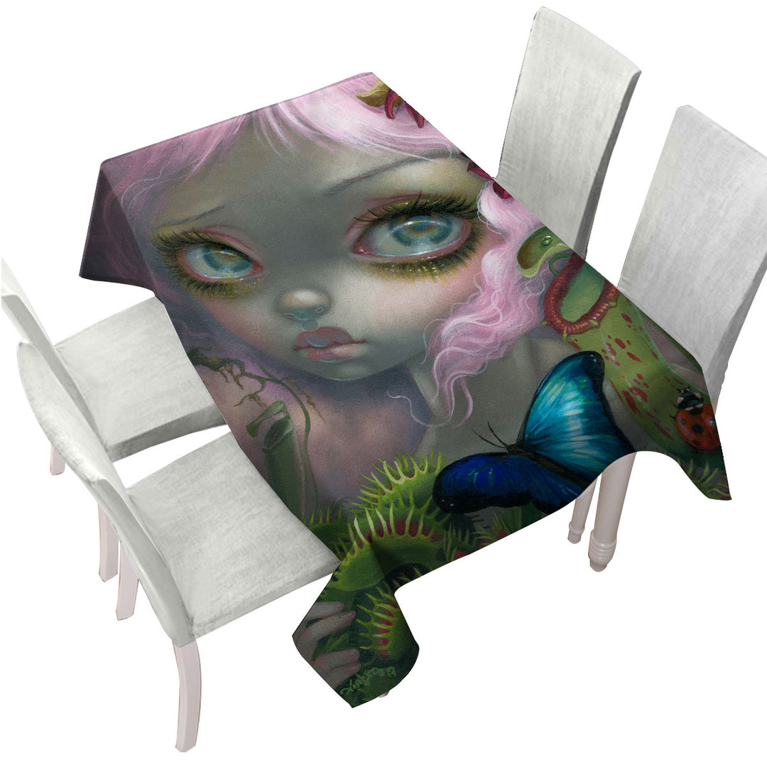 Insectarium Beautiful Pink Haired Girl and Plants Custom table cloth