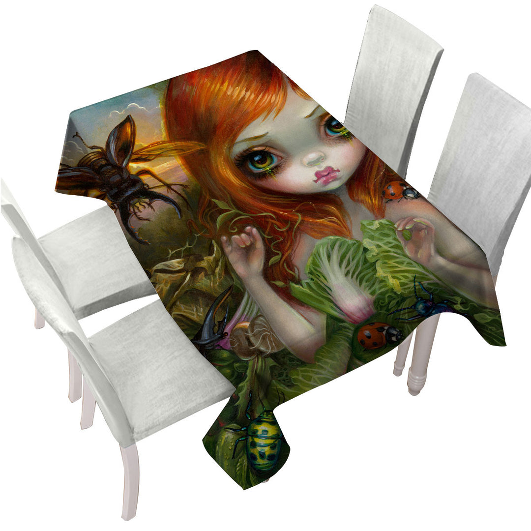 Insectarium Beautiful Red Haired Girl and Beetles Custom table Covers