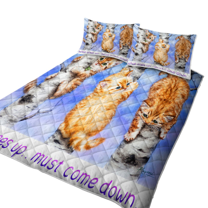Inspirational Quote Ginger Kittens on Trees Twin Quilt