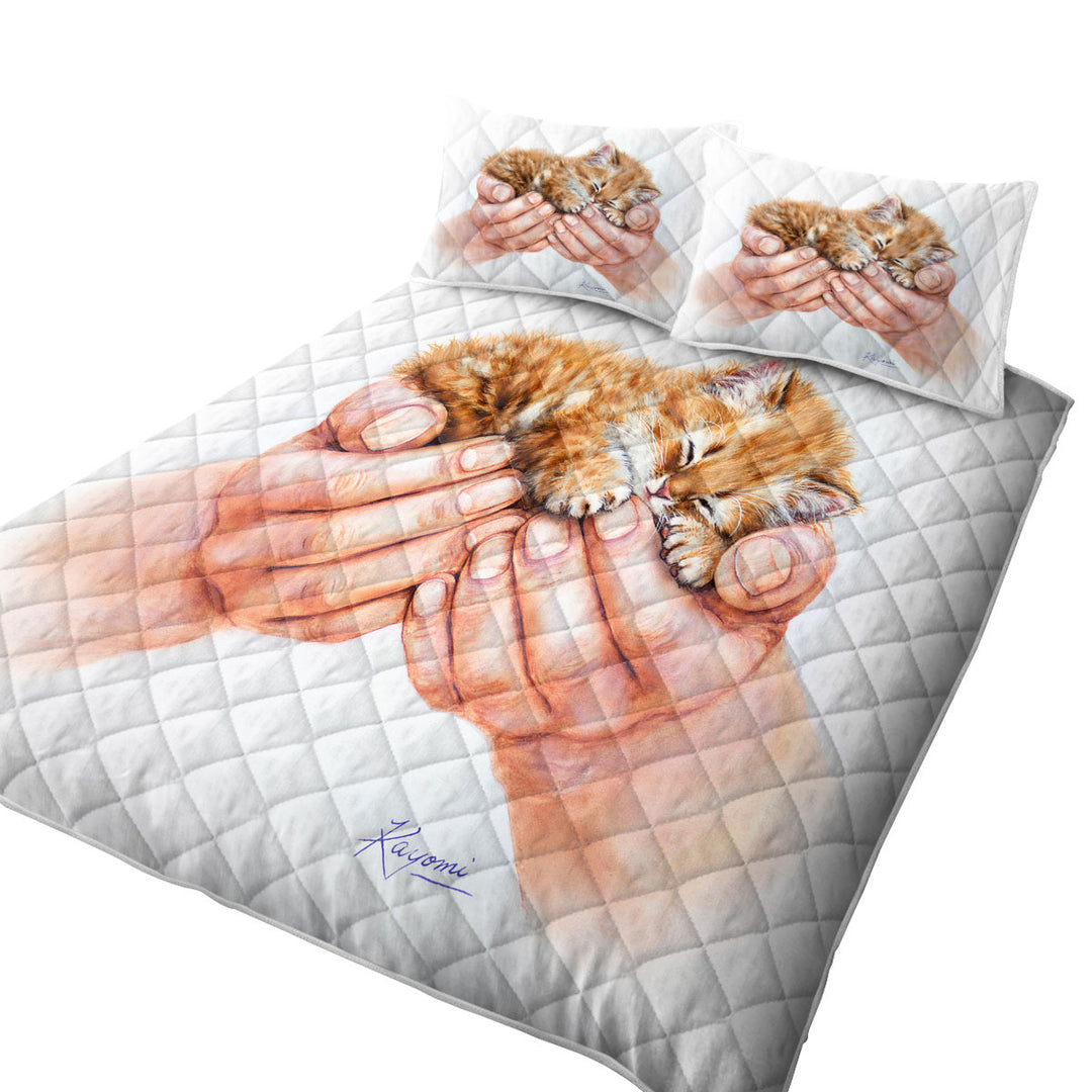 Inspiring Cat Art Drawings Embrace Kitten King Quilt