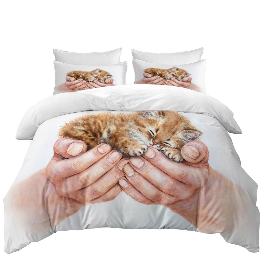 Inspiring Cat Art Drawings Embrace Kitten full Size Duvet Cover