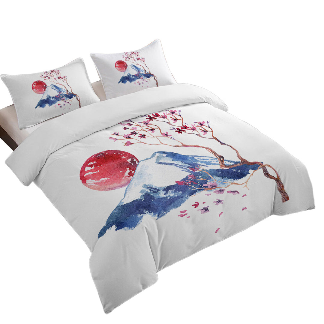 Japanese Art Mountain and Cherry Blossom Duvet Cover