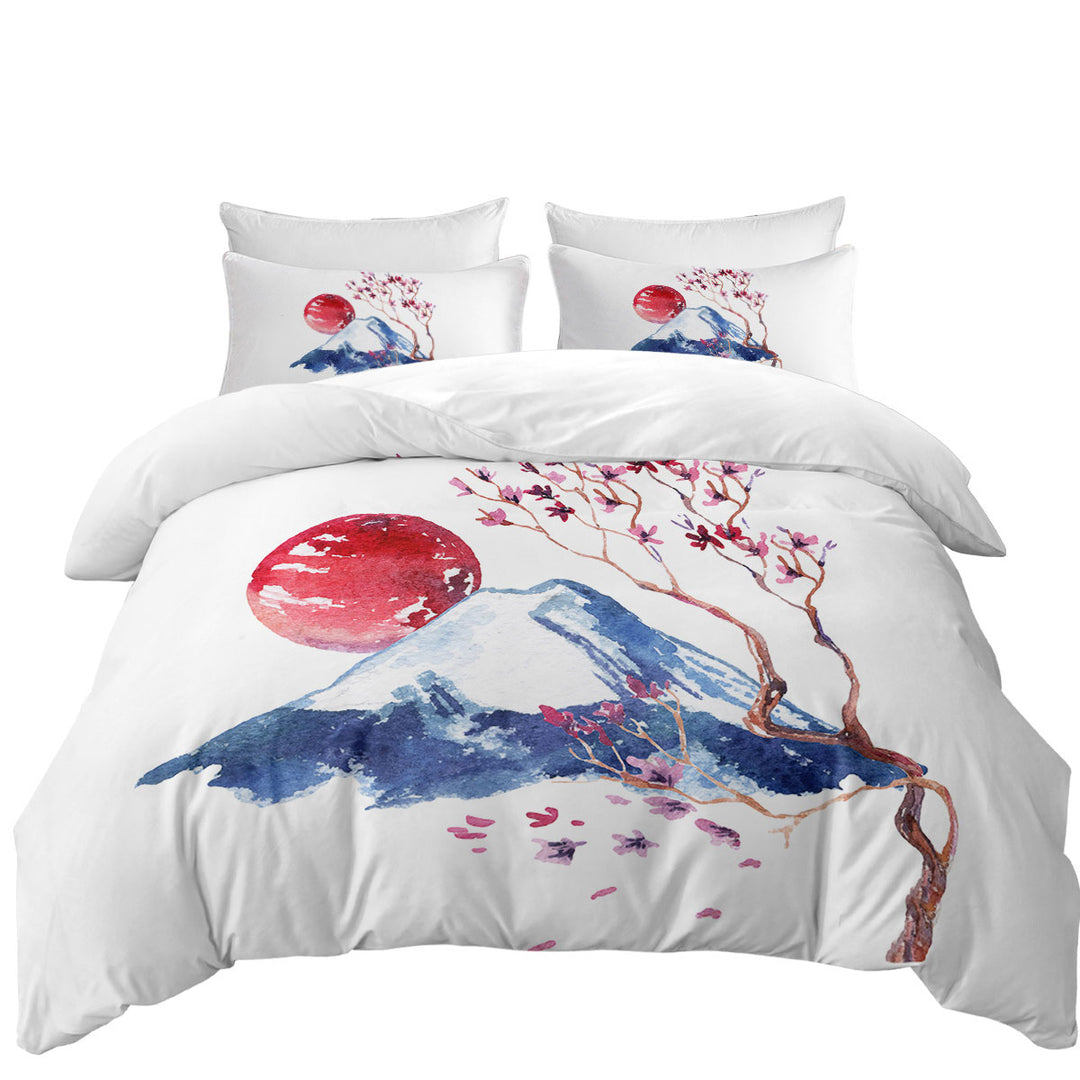 Japanese Art Mountain and Cherry Blossom Duvet Covers