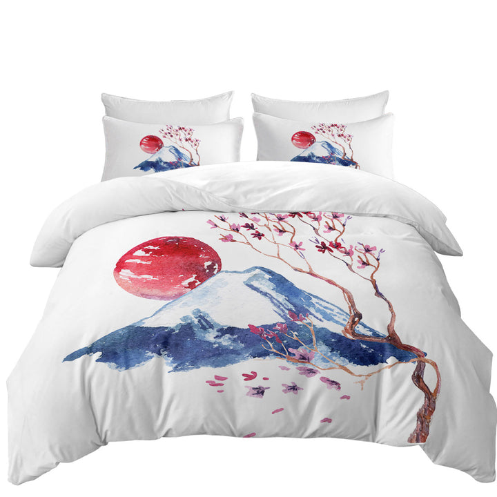 Japanese Art Mountain and Cherry Blossom Duvet Covers
