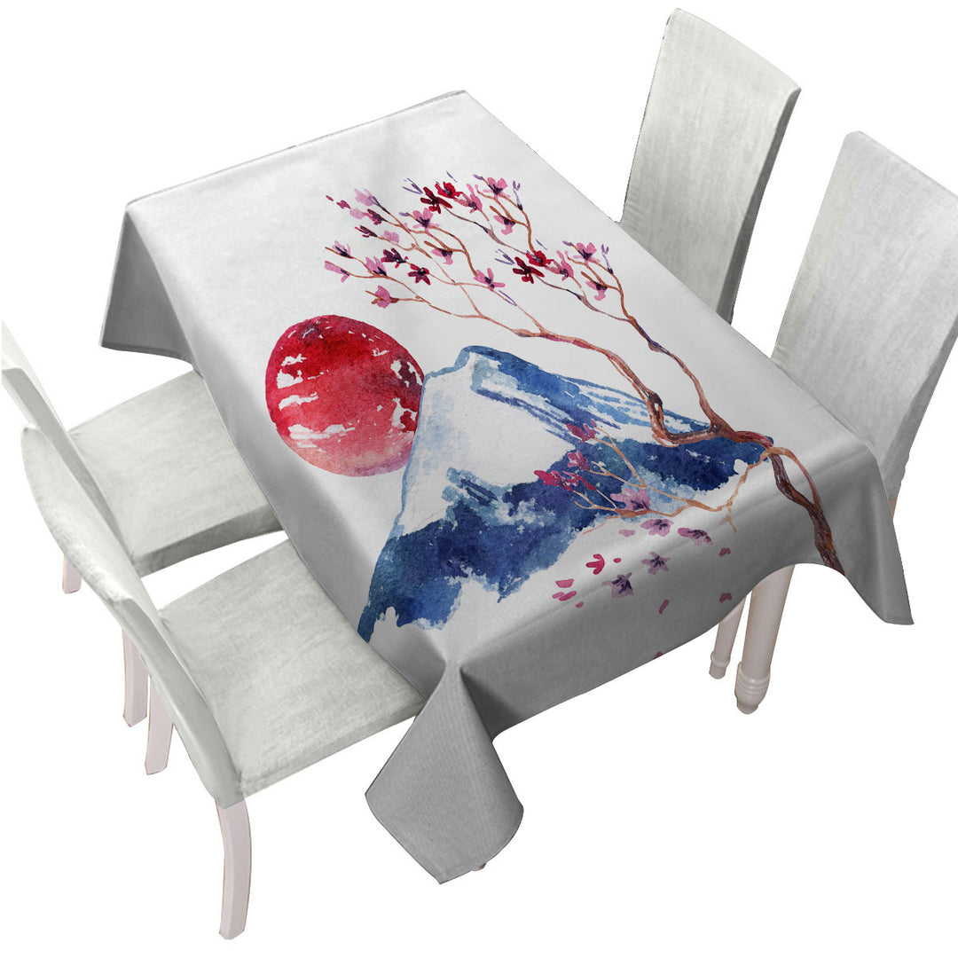 Japanese Art Mountain and Cherry Blossom Tablecloths