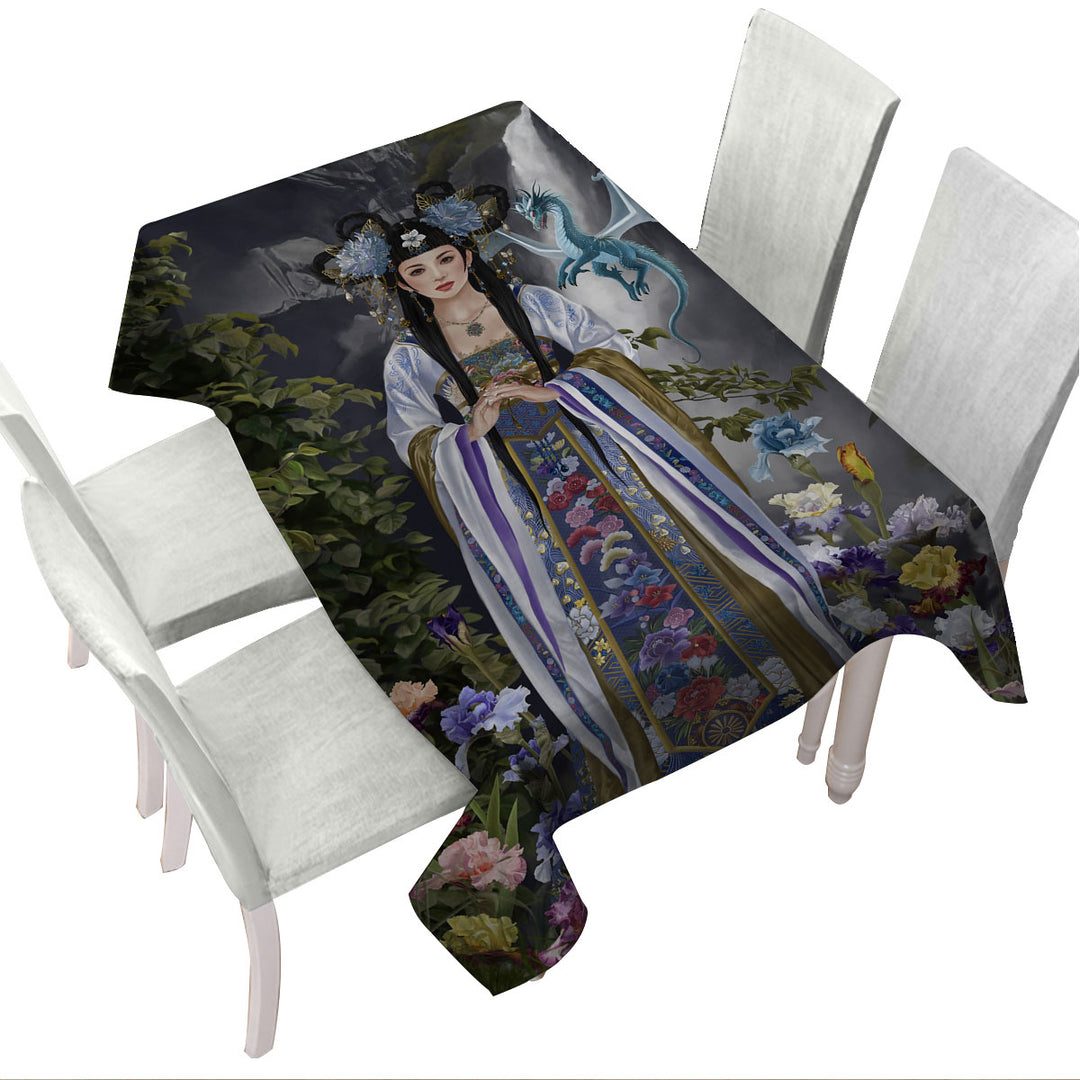 Japanese Flower Garden and Dragon Princess Custom table cloth