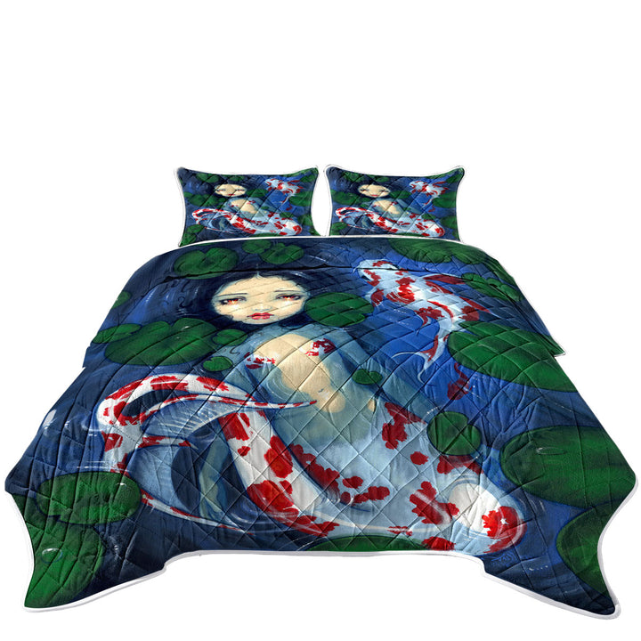 Japanese Garden Lily Pads and Koi Pond Mermaid Quilt shop near me