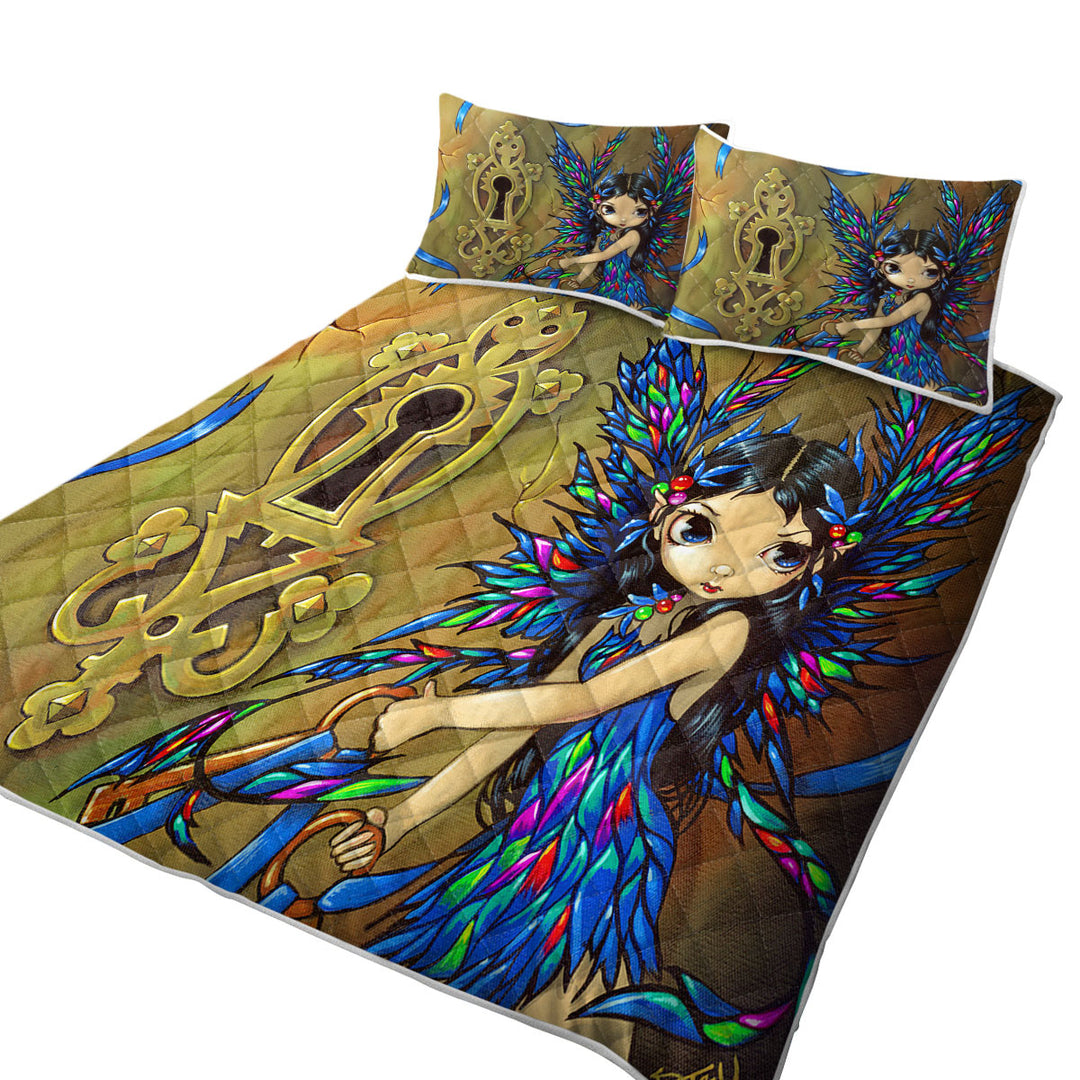 Keyhole Colorful Wings Fairy Secrets King Size Quilt Sets
