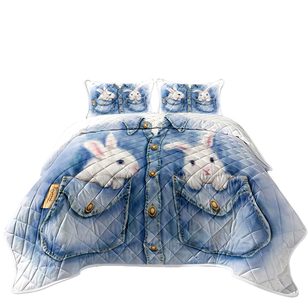 Kids Adorable Animal Drawings Pocket Bunnies Coverlet