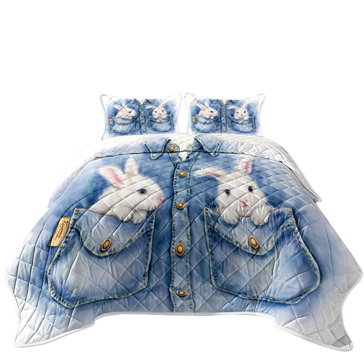 Kids Adorable Animal Drawings Pocket Bunnies Coverlet