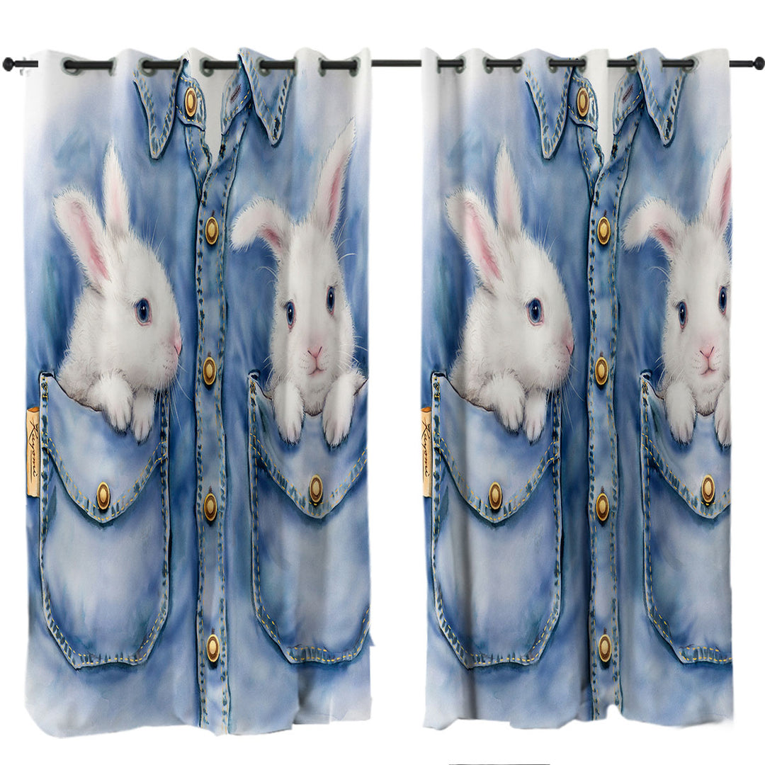 Kids Adorable Animal Drawings Pocket Bunnies Curtains