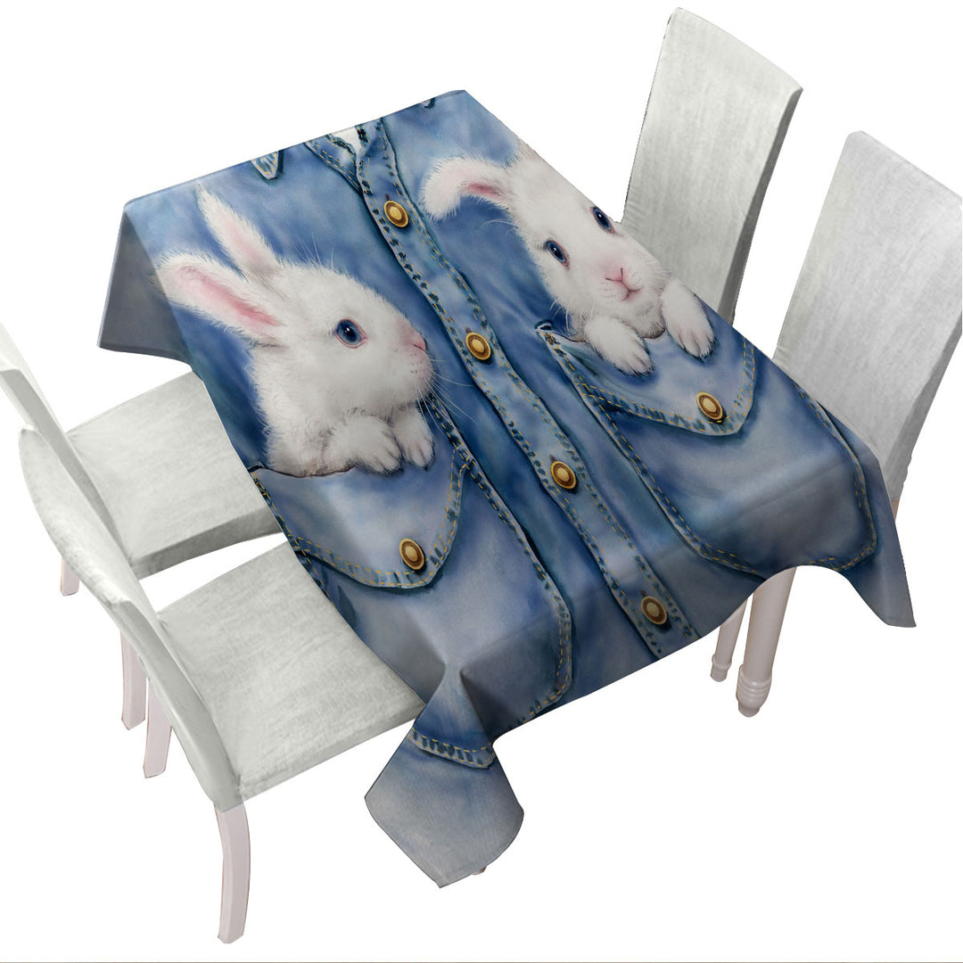 Kids Adorable Animal Drawings Pocket Bunnies Tablecloths