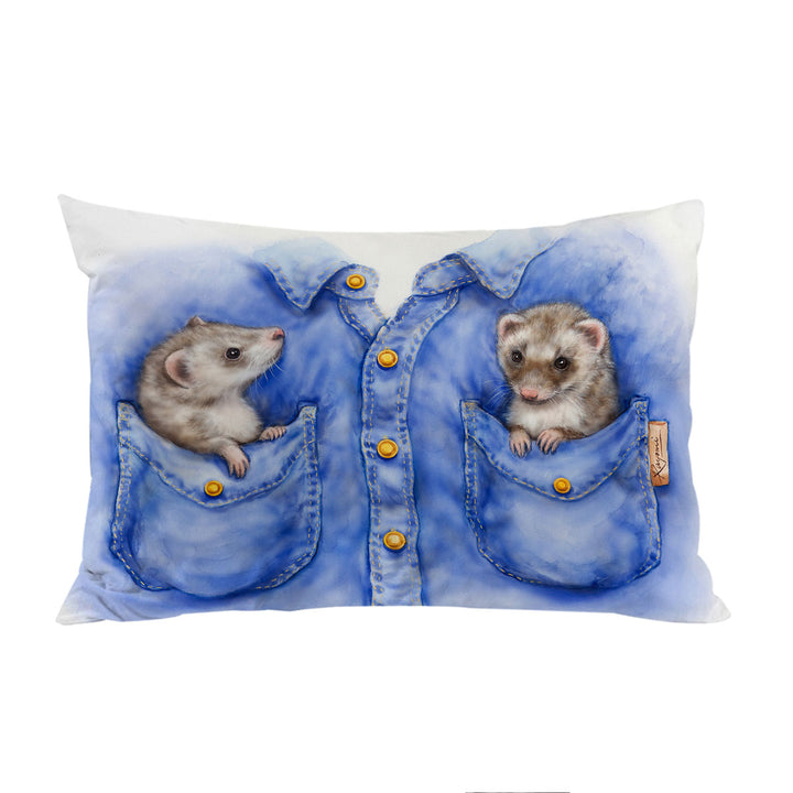 Kids Adorable Animal Drawings Pocket Ferrets Pillow Cases