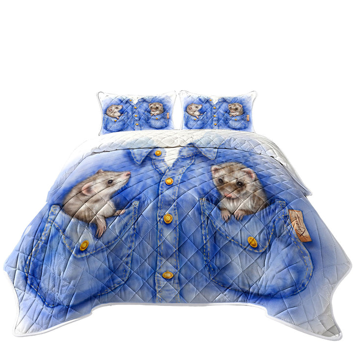 Kids Adorable Animal Drawings Pocket Ferrets Quilts